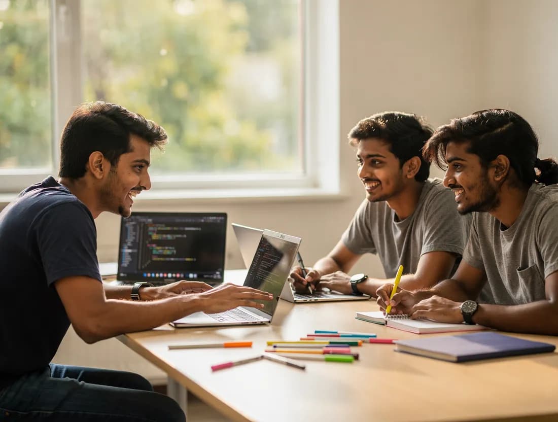 Students learning to code together